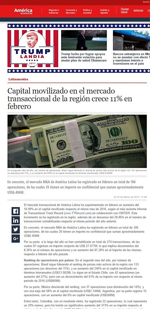 Capital movilizado en el mercado transaccional de la regin crece 11% en febrero